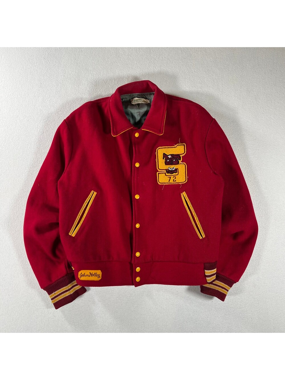 Vintage 1970 Stow varsity letterman button snap jacket